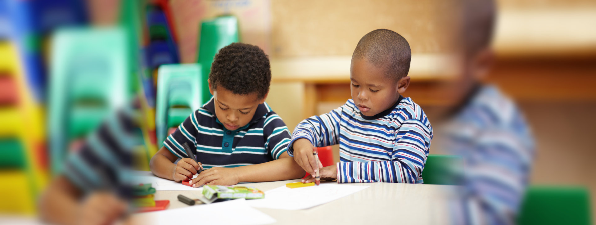 Drawing, art and children in class for learning, studying or education at kindergarten